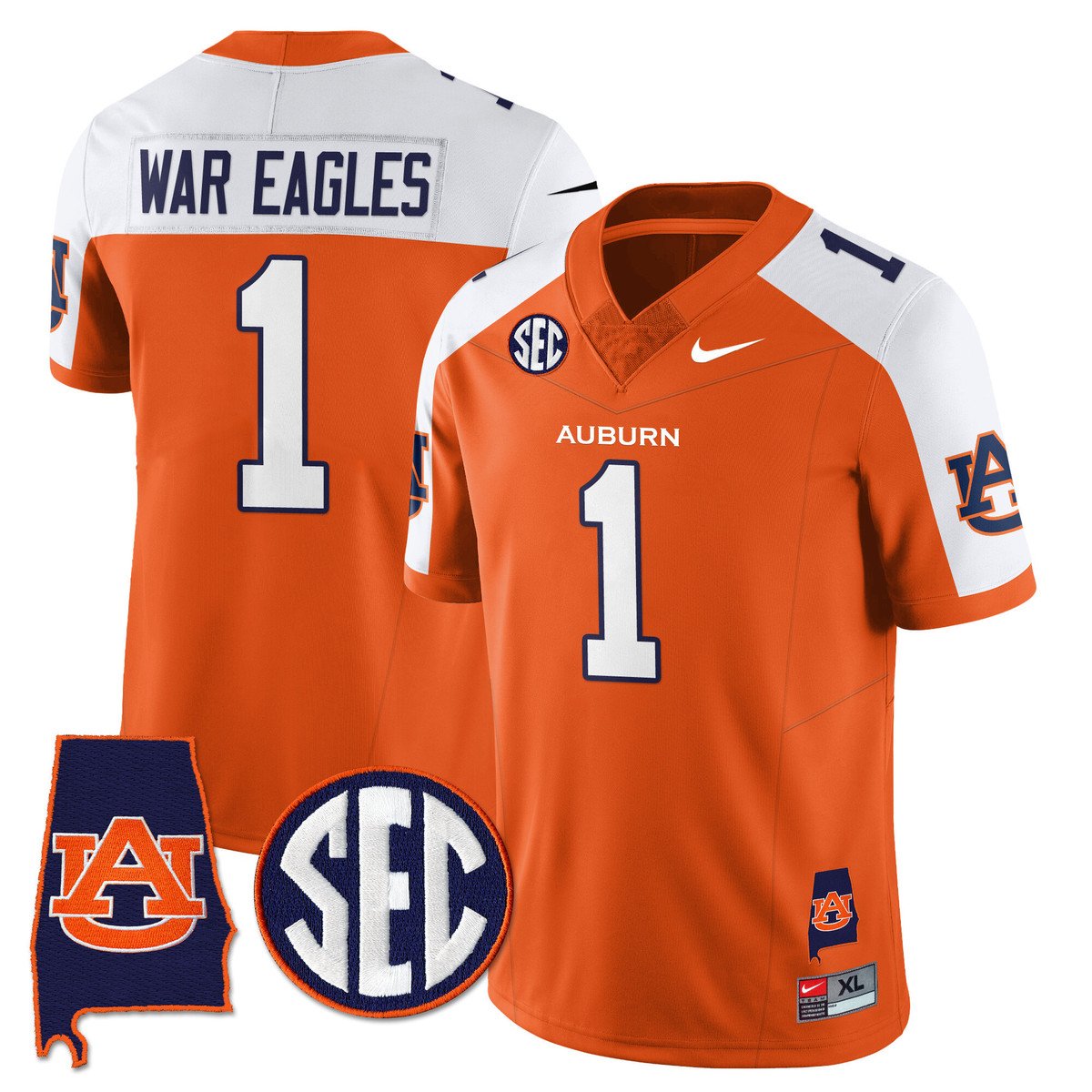 War Eagles Jersey #1 Auburn Tigers Alabama Patch Vapor Stitched Orange Alter