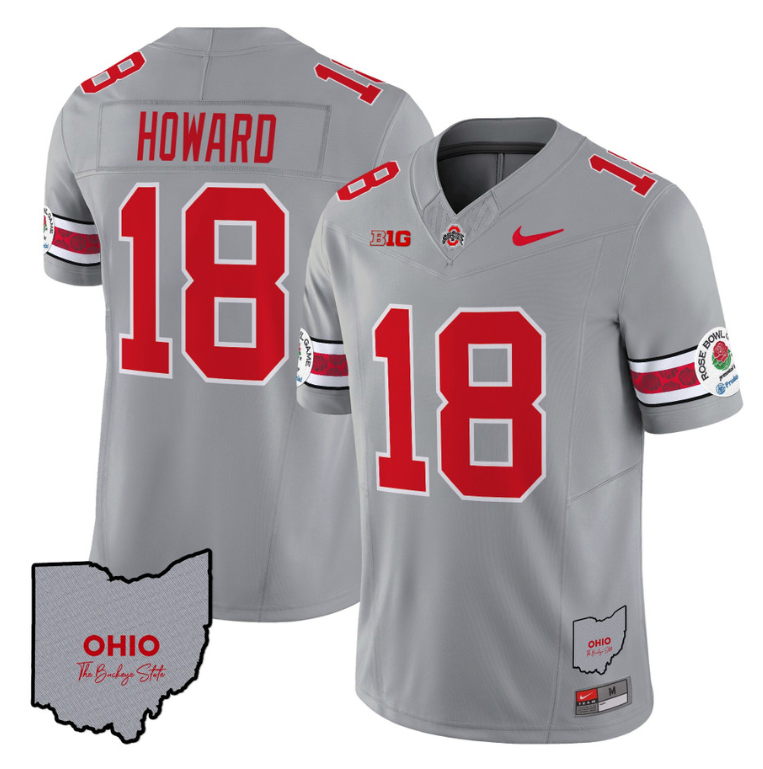Will Howard Jersey #18 Ohio State Rose Bowl Patch Football V3 Stitched Gray