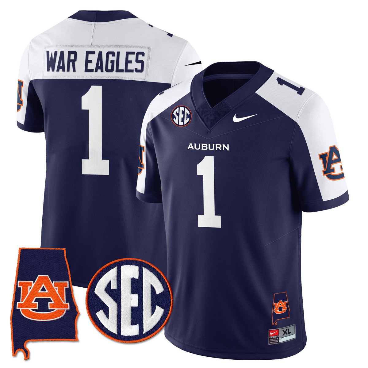 War Eagles Jersey #1 Auburn Tigers Alabama Patch Vapor Stitched Navy Alter