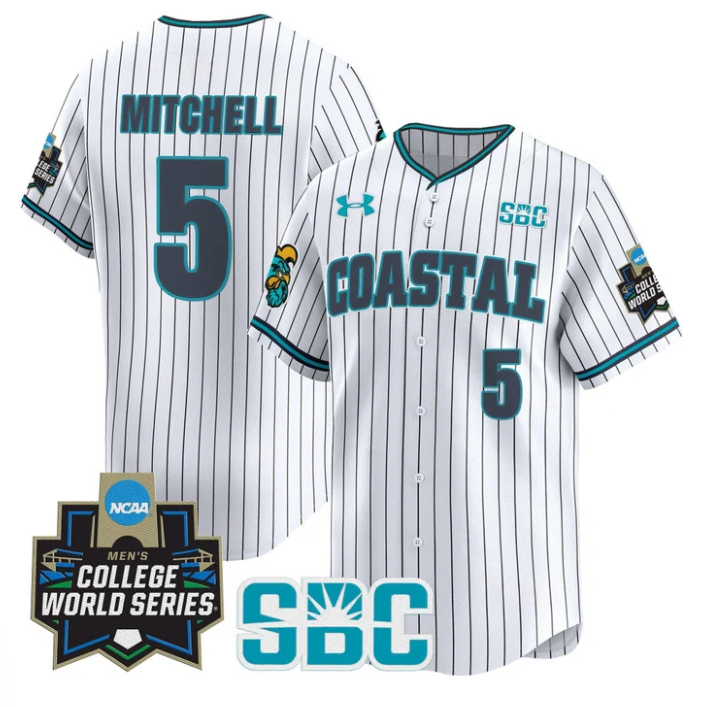 Walker Mitchell Jersey #5 Coastal Carolina Chanticleers 2025 World Series Stripe