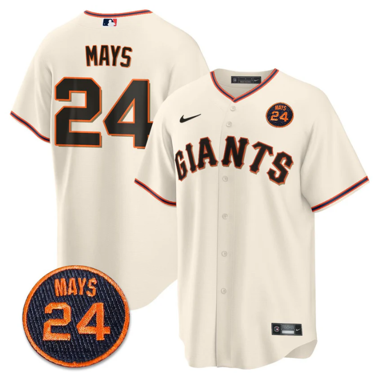 Willie Mays Jersey #24 San Francisco Giants #24 Mays Patch 2024 Vapor Premier Limited  Cream Home