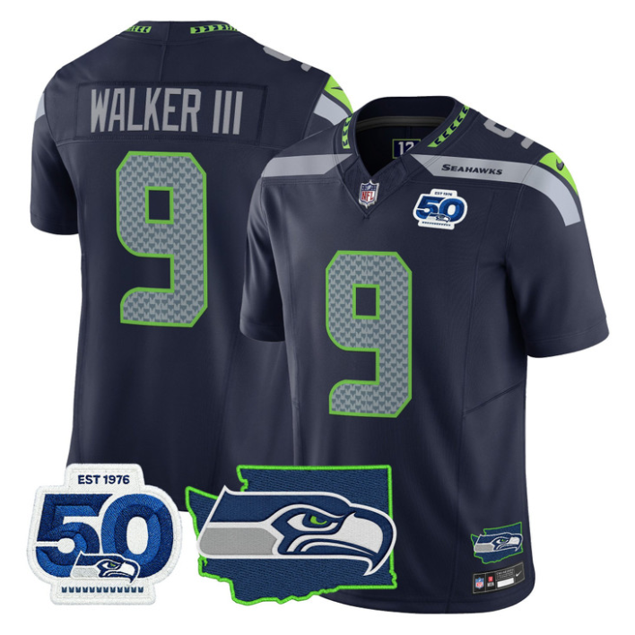 Walker III Jersey #9 Seahawks 50th Anniversary Patch Limited Stitched Navy