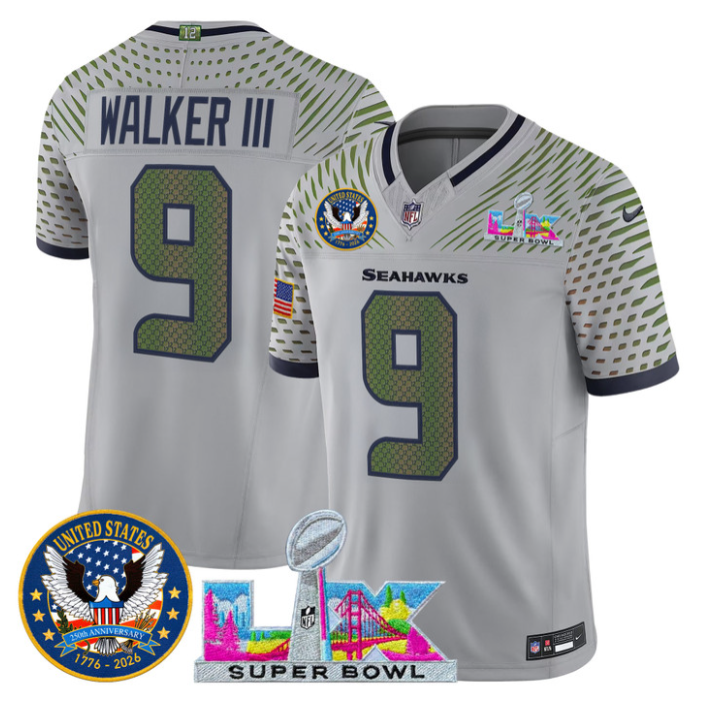 Walker III Jersey #9 Super Bowl LX United States 250th Patch Stitched