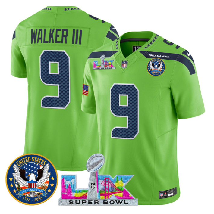 Walker III Jersey #9 Super Bowl LX United States 250th Patch Stitched