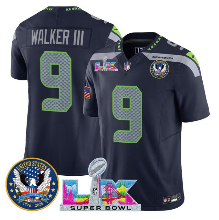 Walker III Jersey #9 Super Bowl LX United States 250th Patch Stitched