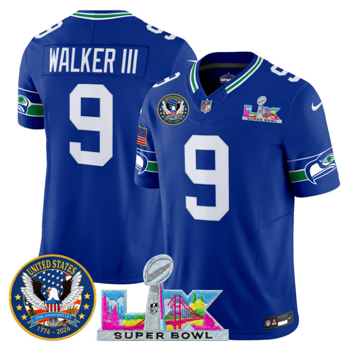 Walker III Jersey #9 Super Bowl LX United States 250th Patch Stitched