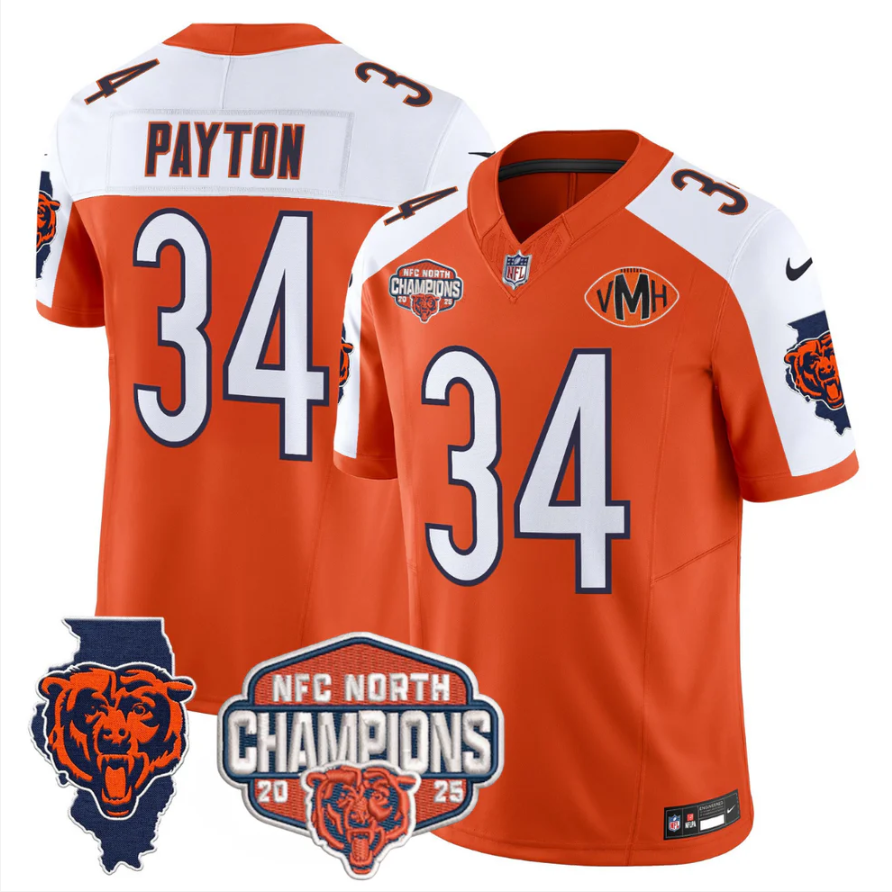 Walter Payton Jersey #34 NFC North Champions Patch 2025 V2 Stitched Navy Alternate