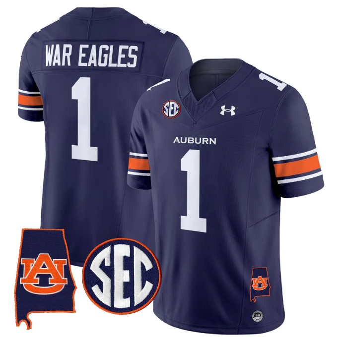 War Eagles Jersey #1 Auburn Tigers 2025 Alabama Patch Stitched Navy