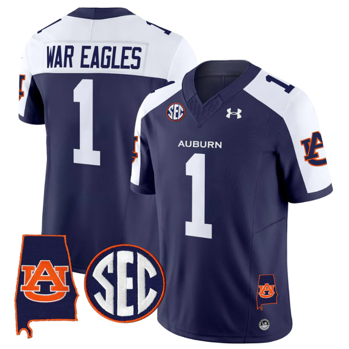 War Eagles Jersey #1 Auburn Tigers 2025 Alabama Patch Stitched Navy Alter