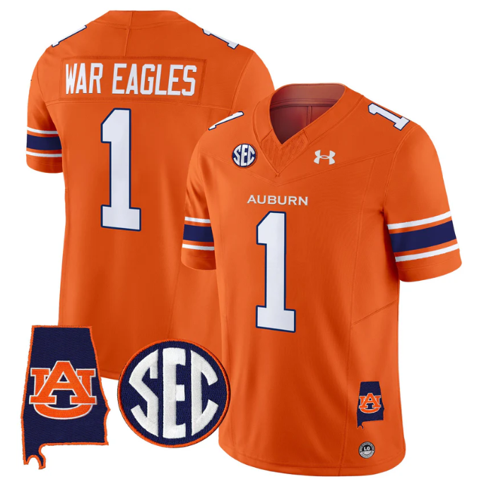 War Eagles Jersey #1 Auburn Tigers 2025 Alabama Patch Stitched Orange