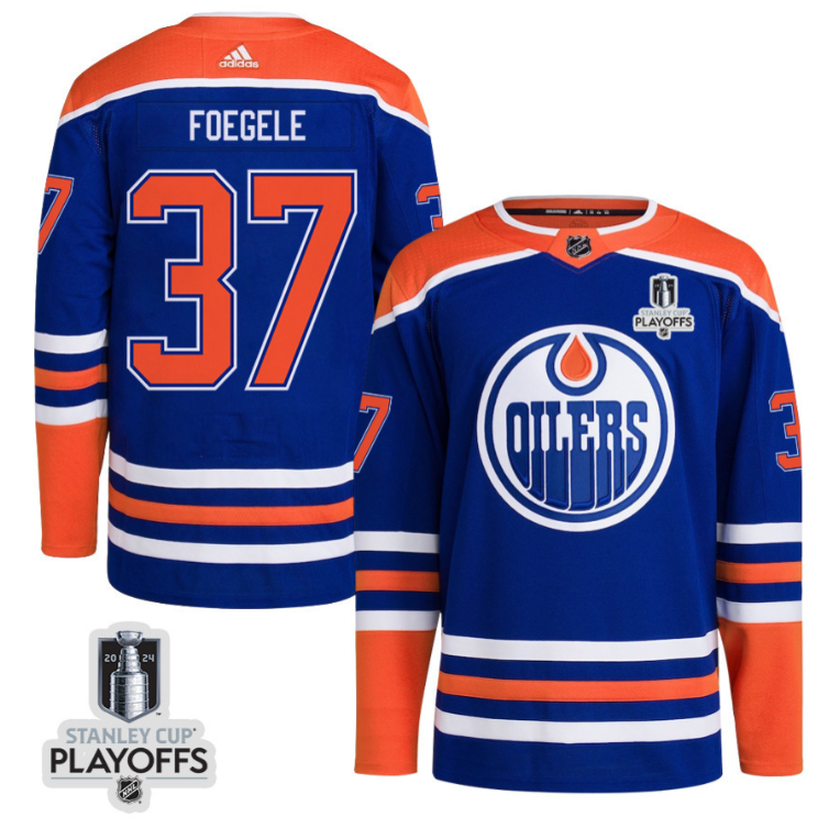 Warren Foegele 37 Edmonton Oilers 2024 NHL Playoffs Patch Home Jersey - Men