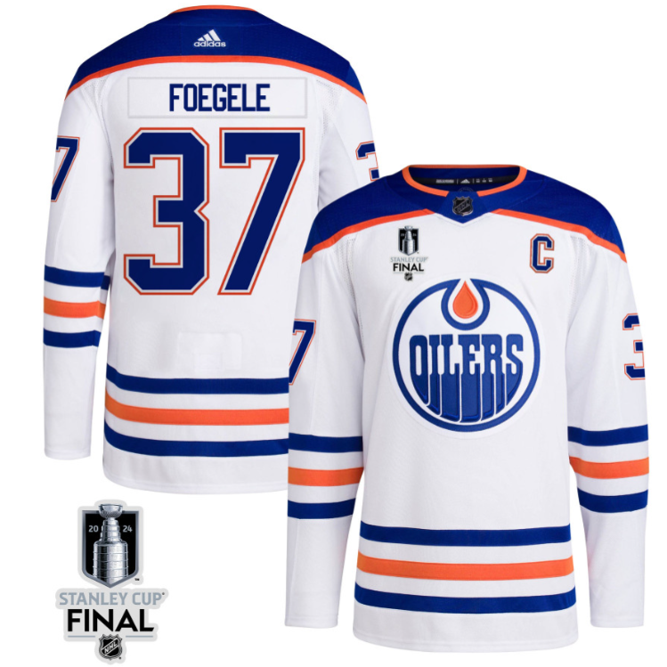 Warren Foegele 37 Edmonton Oilers 2024 STANLEY CUP Final Away Jersey Men, White