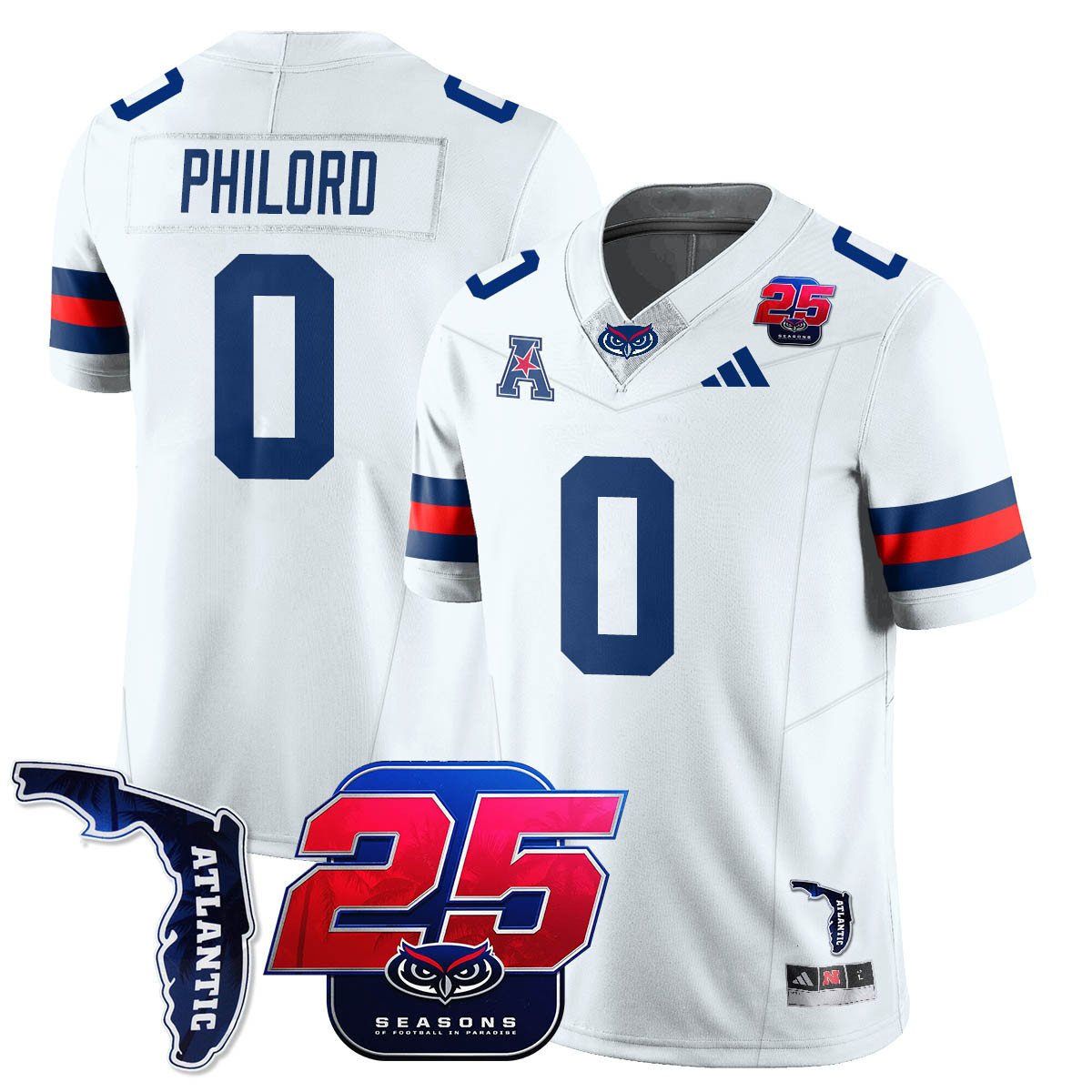 Wendol Philord Jersey #0 Florida Atlantic Football 25th Season Stitched White