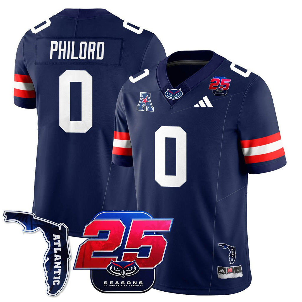 Wendol Philord Jersey #0 Florida Atlantic Football 25th Season Stitched Navy