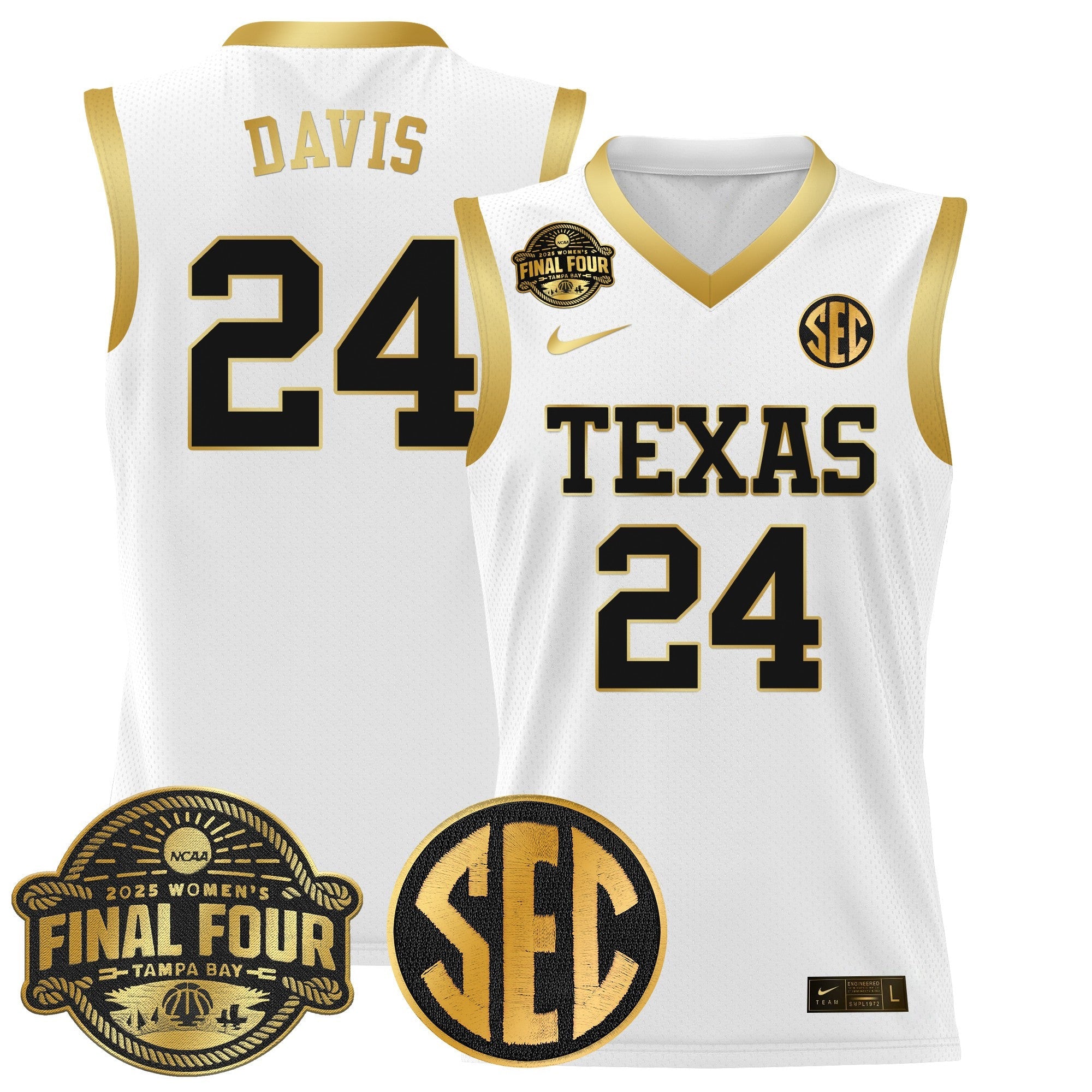 Clarissa Davis Jersey #24 Texas Longhorns 2025 Sec Final Four Patch White Gold