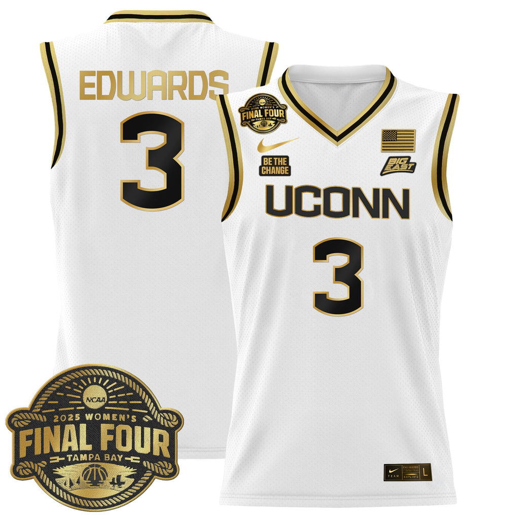 Aaliyah Edwards Jersey #3 UConn Huskies 2025 Big Eat Final Four Patch White Gold