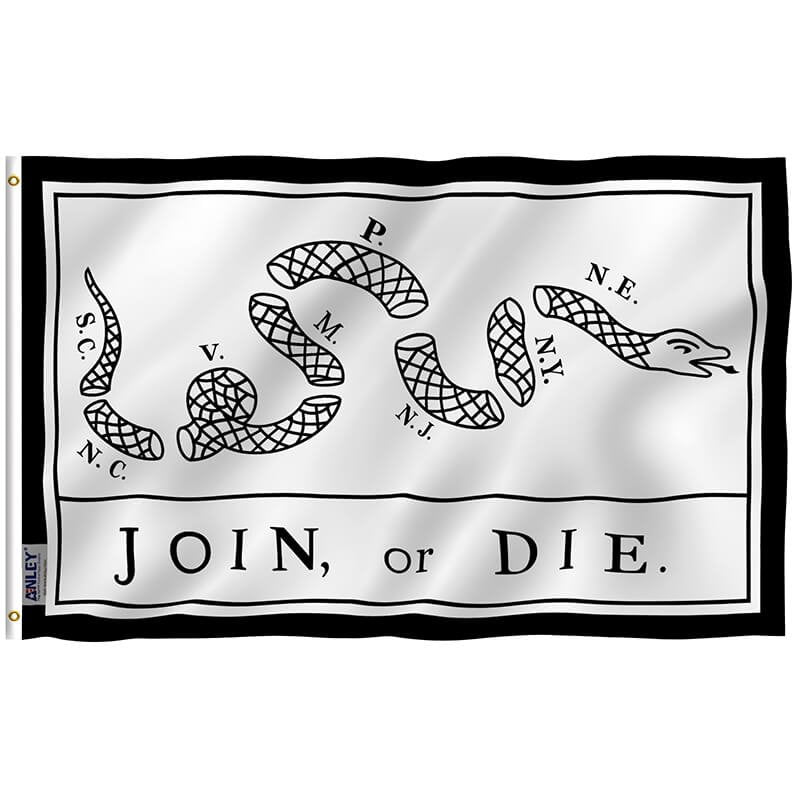 White Join Or Die Flag - Rattlesnake Flag with Brass Grommets 3X5Ft Banner USA