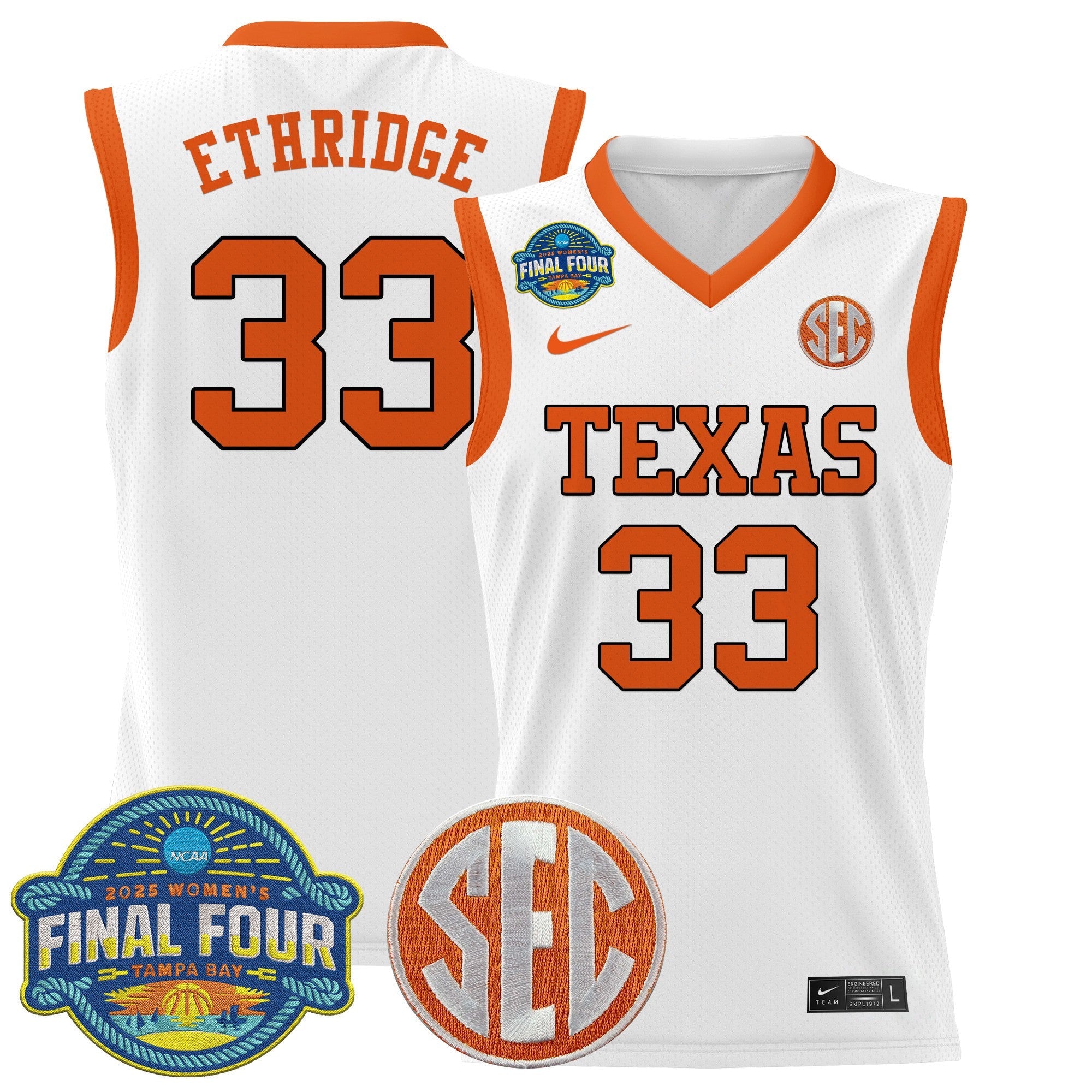Kamie Ethridge Jersey #33 Texas Longhorns 2025 Sec Final Four Patch White