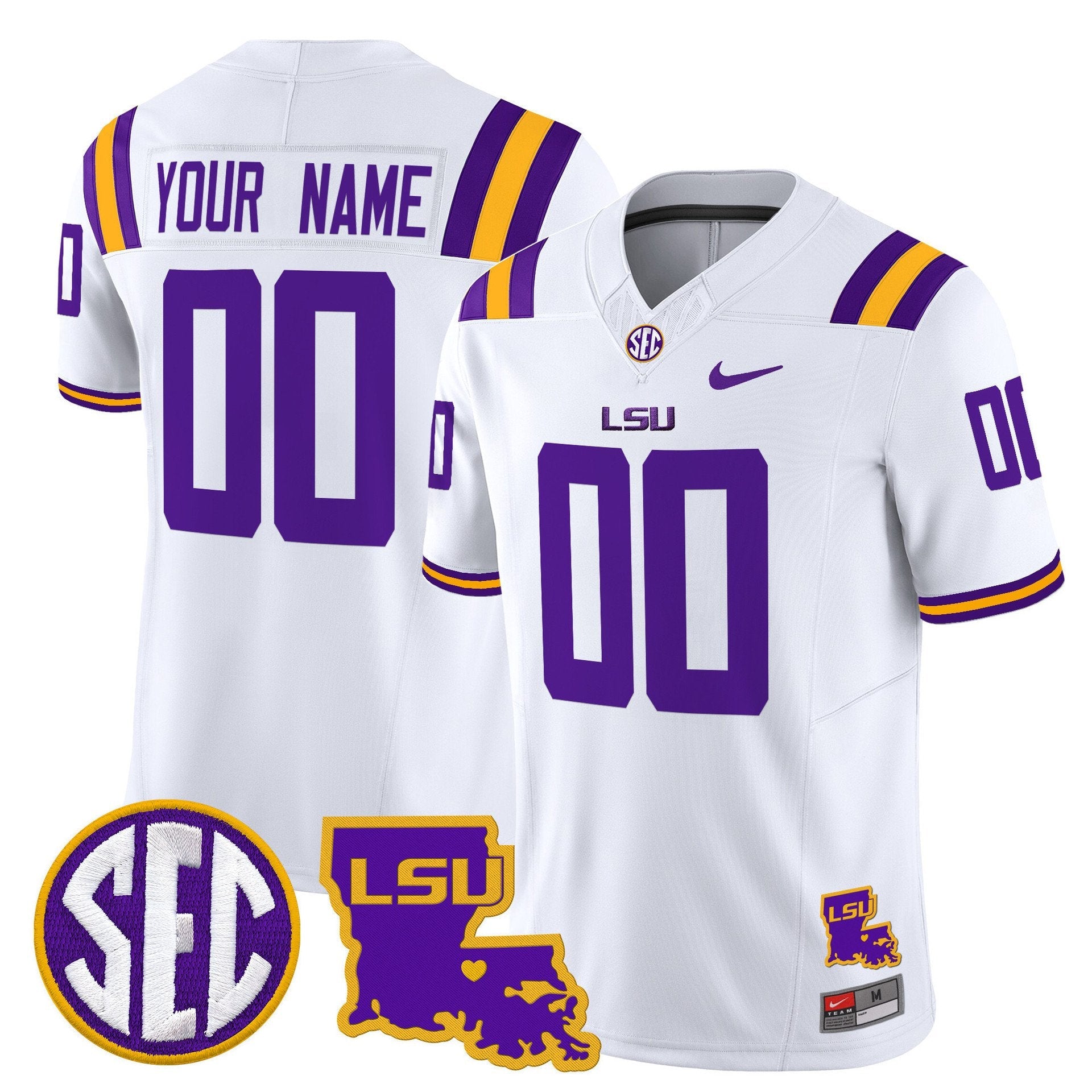 Custom LSU Tigers Jersey Name, Number 2025 Louisiana Patch Stitched White