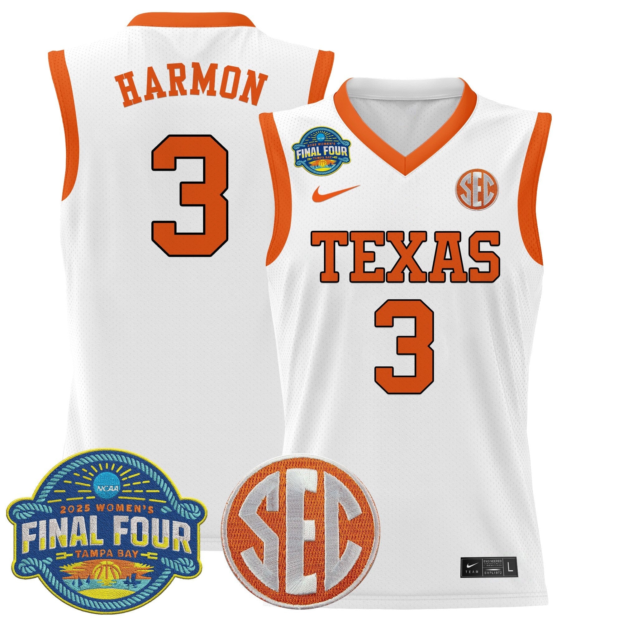 Rori Harmon Jersey #3 Texas Longhorns 2025 Sec Final Four Patch White