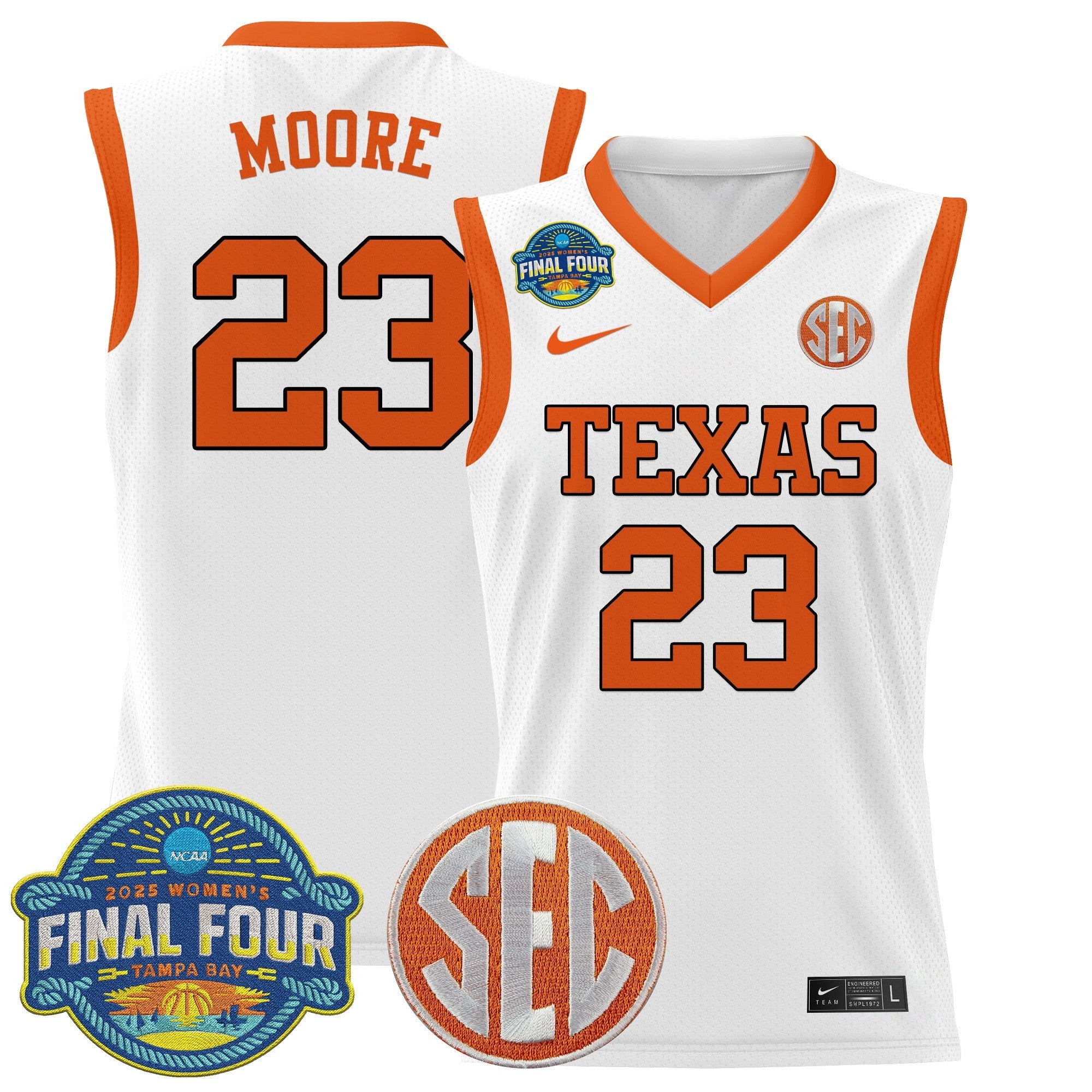 Aaliyah Moore Jersey #23 Texas Longhorns 2025 Sec Final Four Patch White