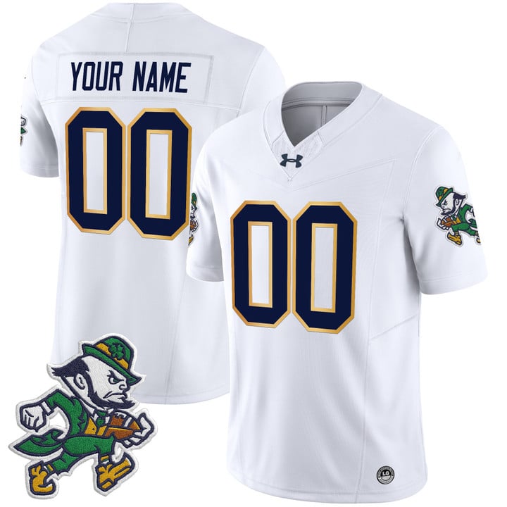Custom Notre Dame Jersey Name, Number 2025 Gridiron Leprechaun Edition White