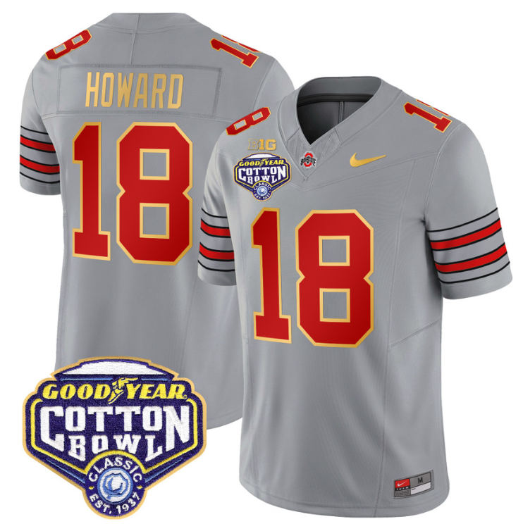 Will Howard Jersey #18 Ohio State 'Heritage Stripe' Cotton Bowl Gray