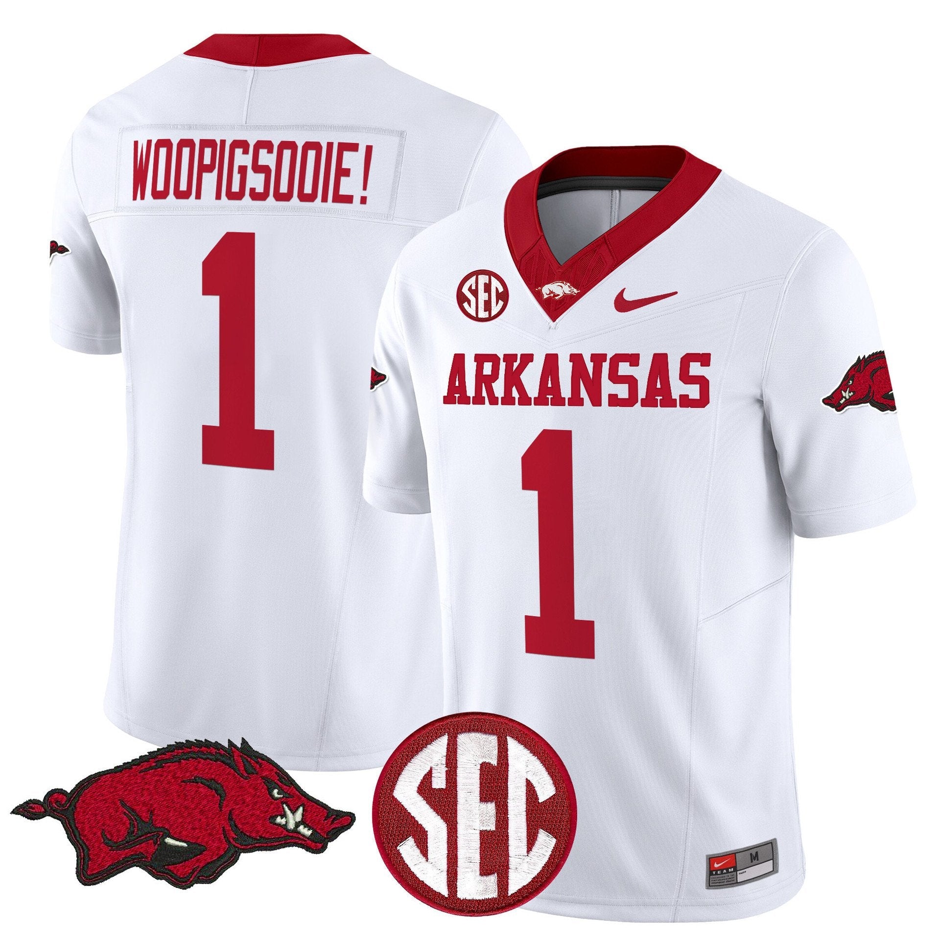 Woo Pig Sooie Jersey #1 Arkansas Razorbacks Limited Stitched White