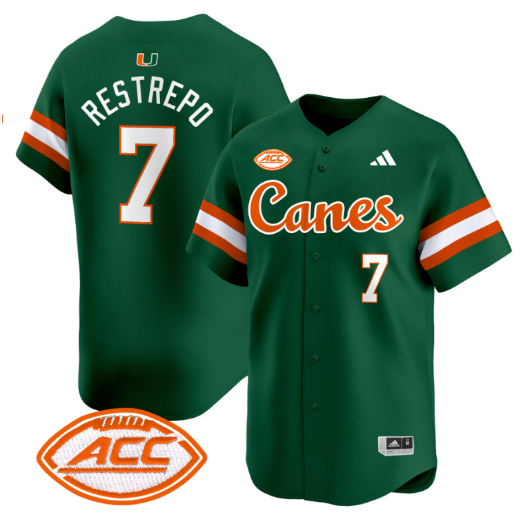 Xavier Restrepo Jersey #7 Miami Hurricanes 2024 Baseball V2 Green