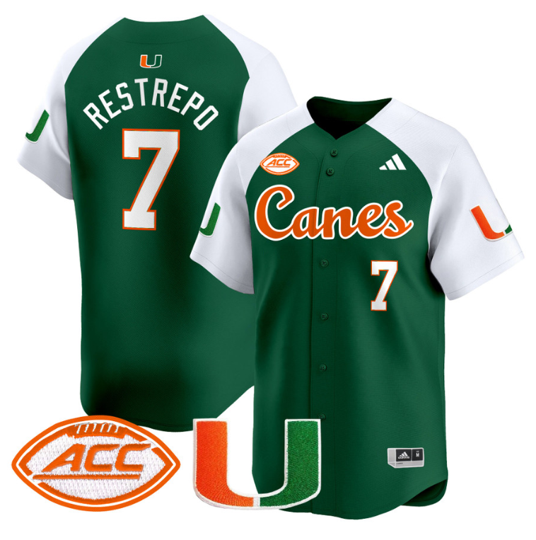 Xavier Restrepo Jersey #7 Miami Hurricanes 2024 Baseball V2 Green Alternate