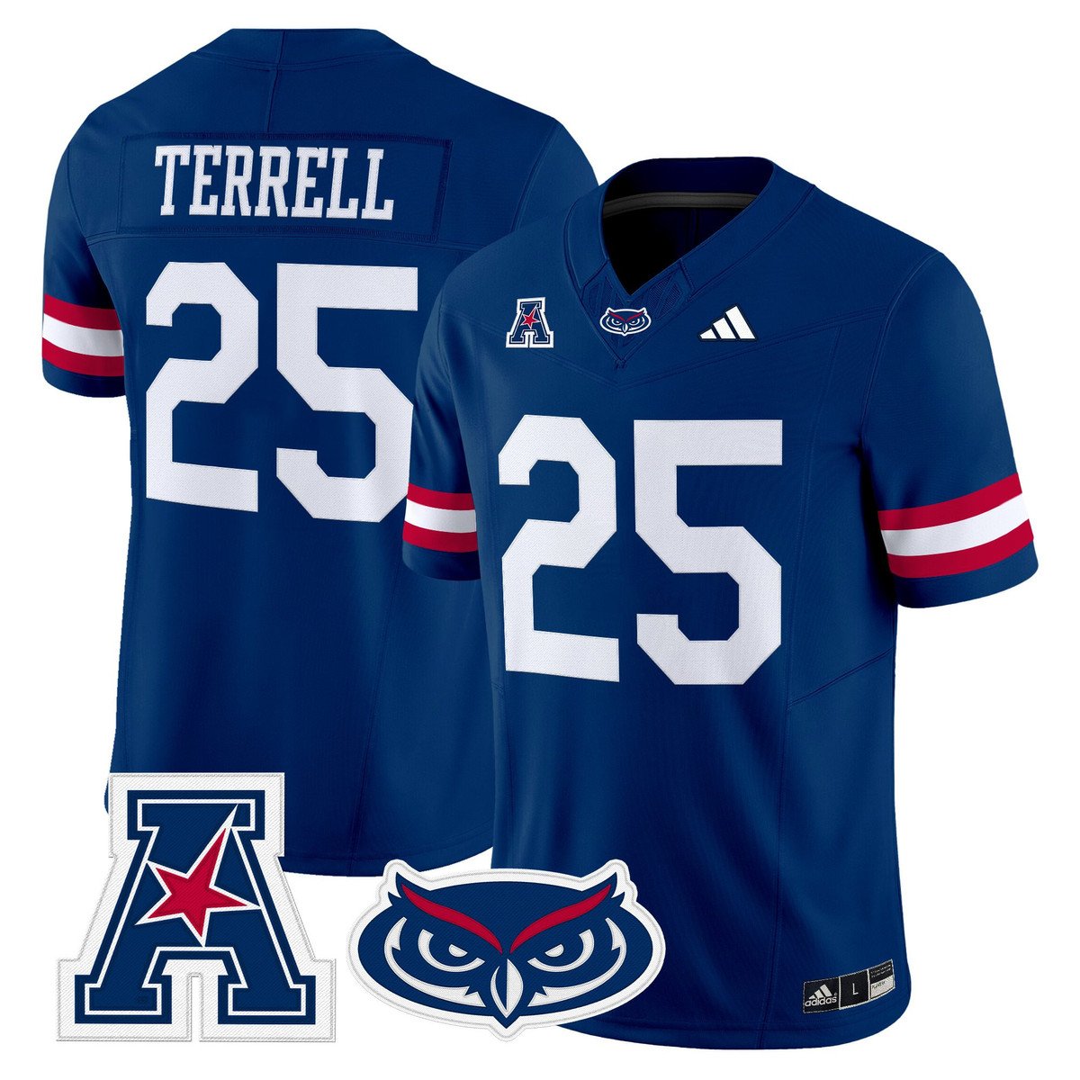 Xavier Terrell Jersey #25 Florida Atlantic Owls 2025 All Stitched Blue