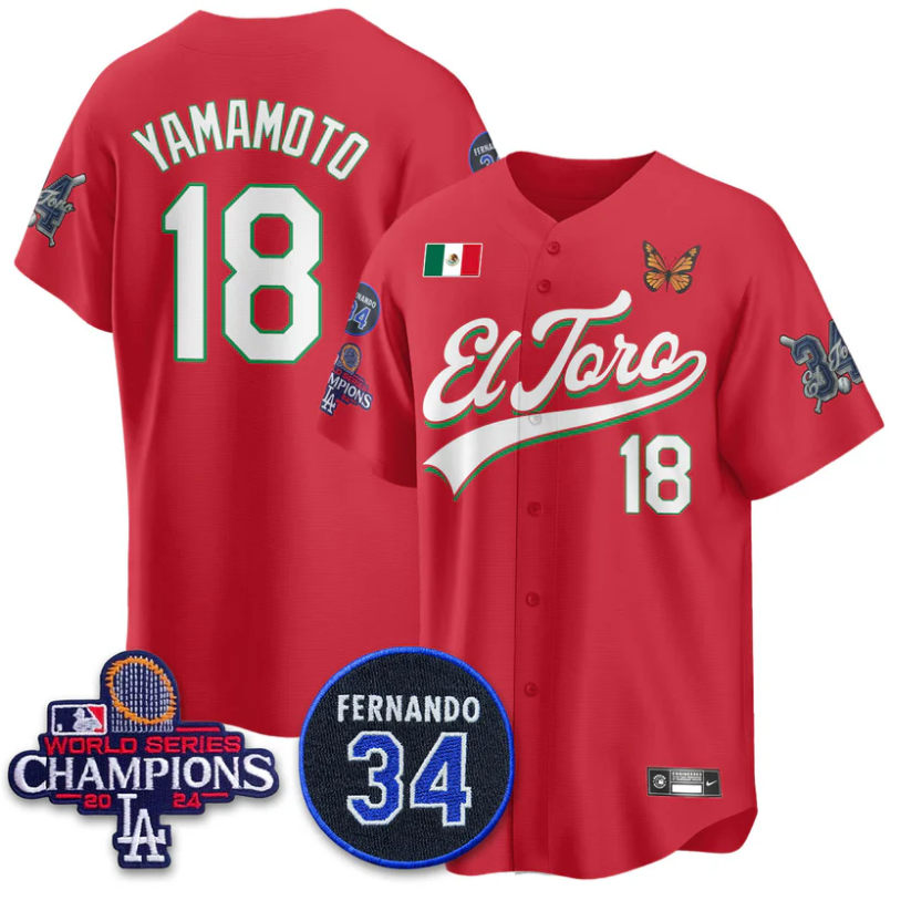 Yamamoto Jersey #18 Dodgers Mexican El Toro For 34 Stitched Red