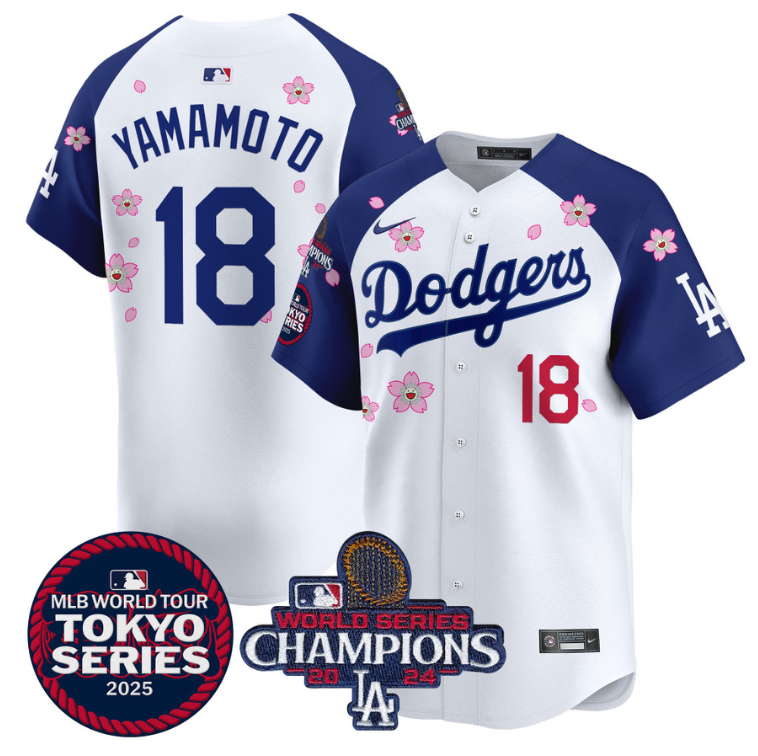Yamamoto Jersey #18 Dodgers Tokyo Series 2025 World Series Champions Patch Alternate
