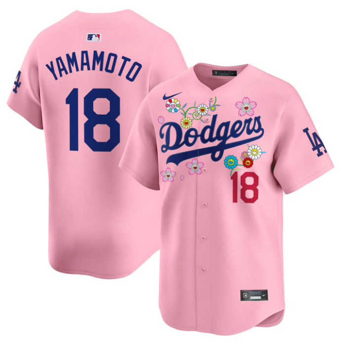Yamamoto Jersey #18 Dodgers x Takashi Murakami 2025 Vapor Limited Stitched Cherry Blossom