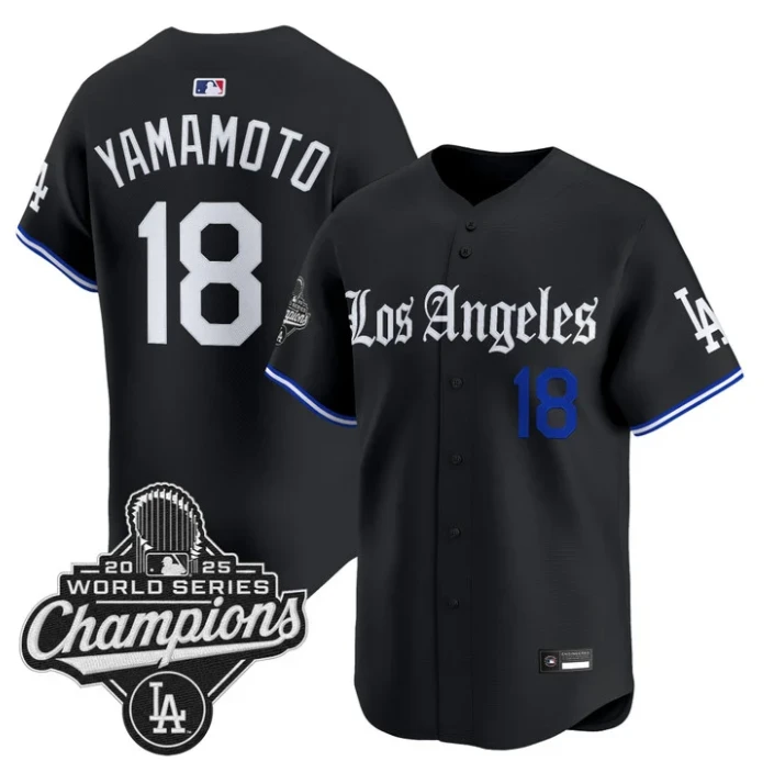Yamamoto Jersey #18 Los Angeles Dodgers Gothic Edition Premier Stitched