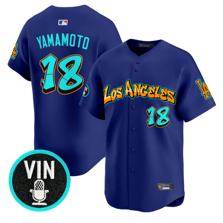 Yamamoto Jersey #18 Los Angeles Dodgers Graffiti Street Style Stitched Royal