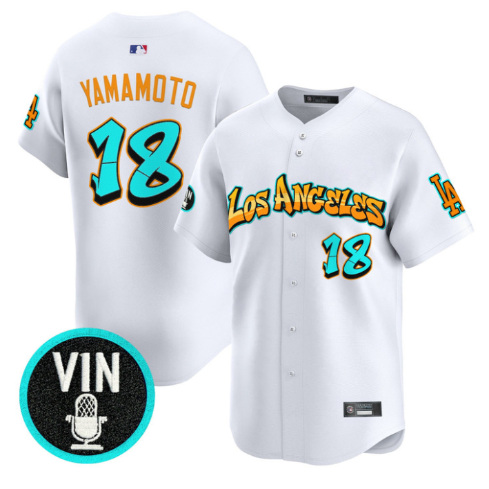 Yamamoto Jersey #18 Los Angeles Dodgers Graffiti Street Style Stitched White