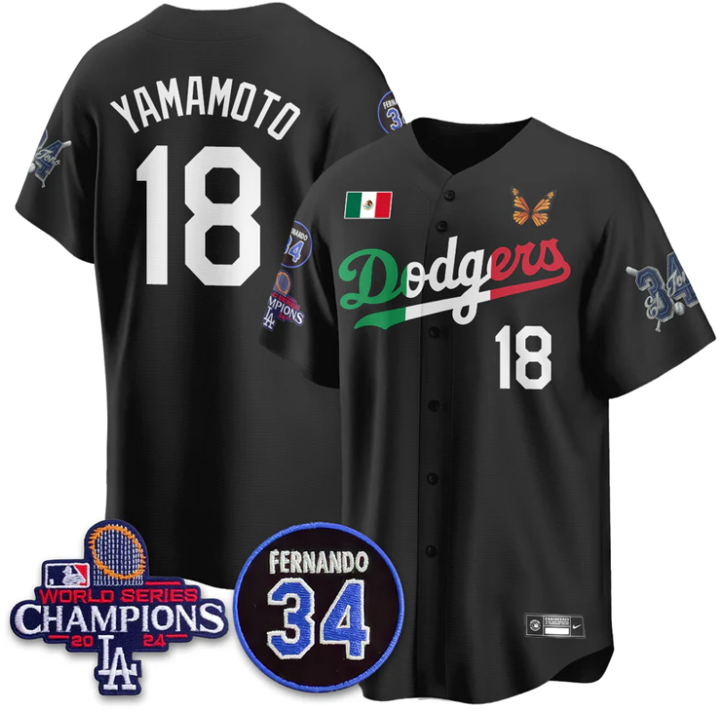 Yamamoto Jersey #18 Los Angeles Dodgers Mexican For 34 Stitched Black