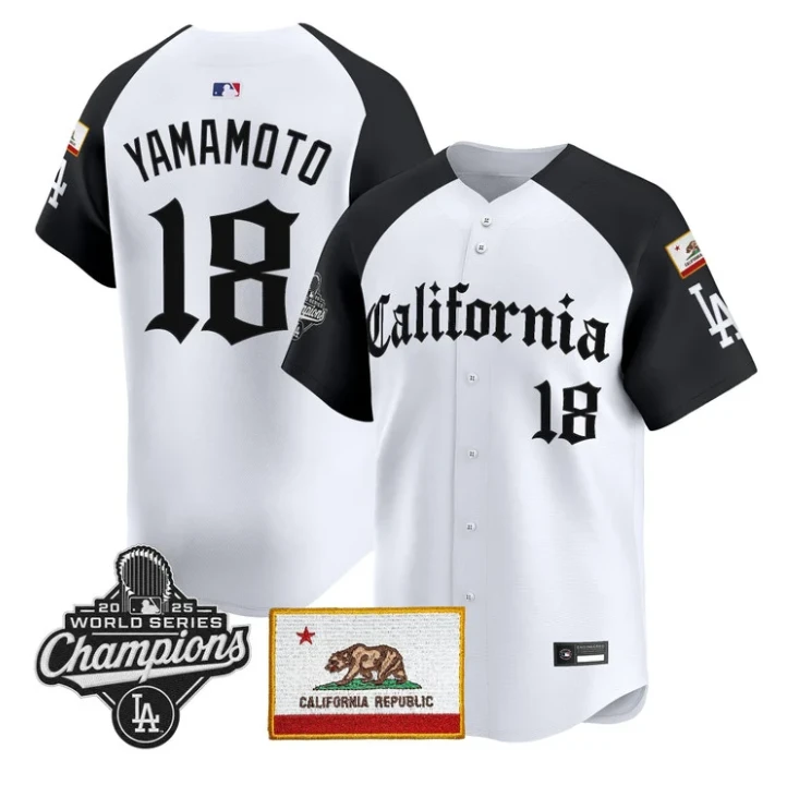 Yamamoto Jersey #18 Dodgers California Gothic Edition Stitched