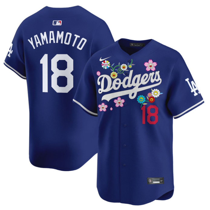Yamamoto (Kanji) Jersey #18 Dodgers x Takashi Murakami 2025 Vapor Stitched Royal
