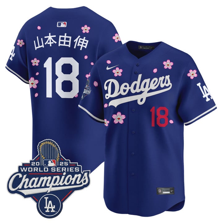 Yamamoto Kanji Jersey #18 Dodgers 2025 World Series Champions Stitched