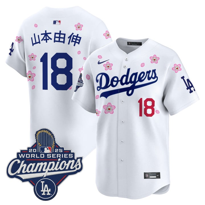 Yamamoto Kanji Jersey #18 Dodgers 2025 World Series Champions Stitched