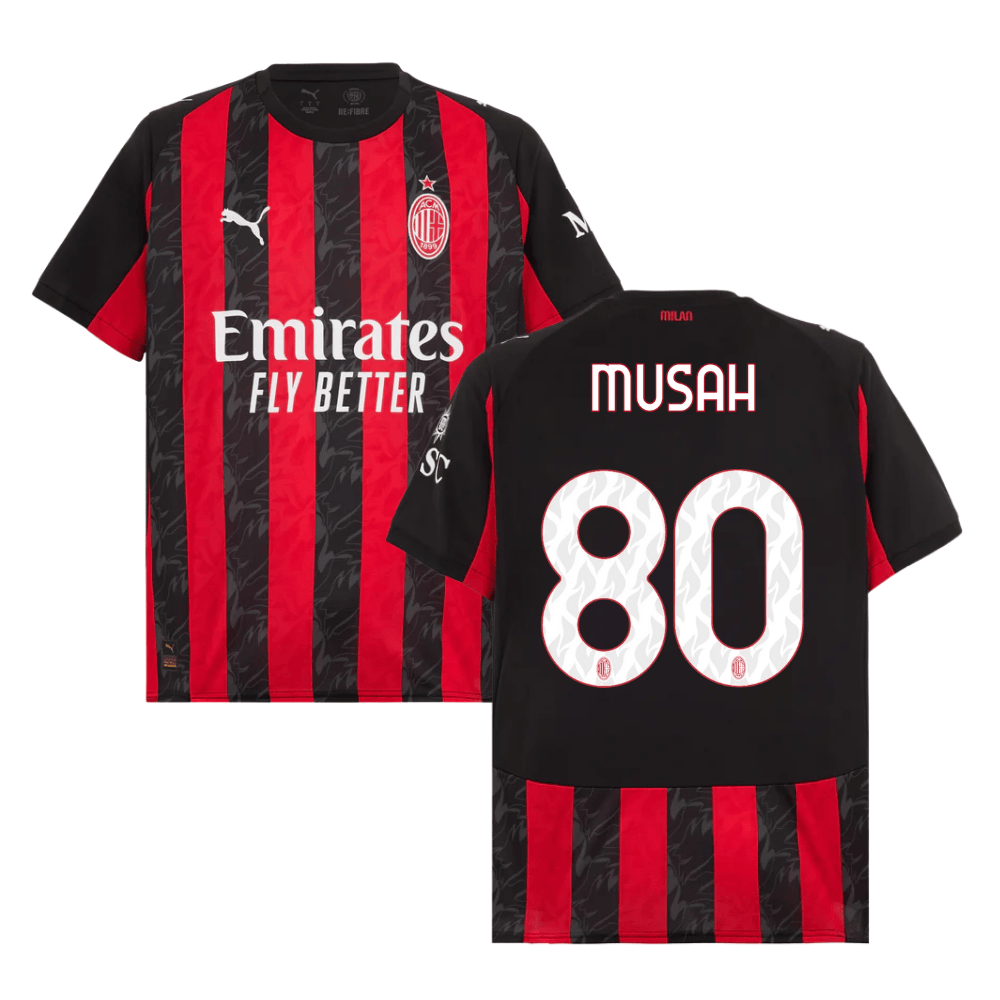Yunus Musah 80 AC Milan 2025-26 Home Match Jersey – Black&Red