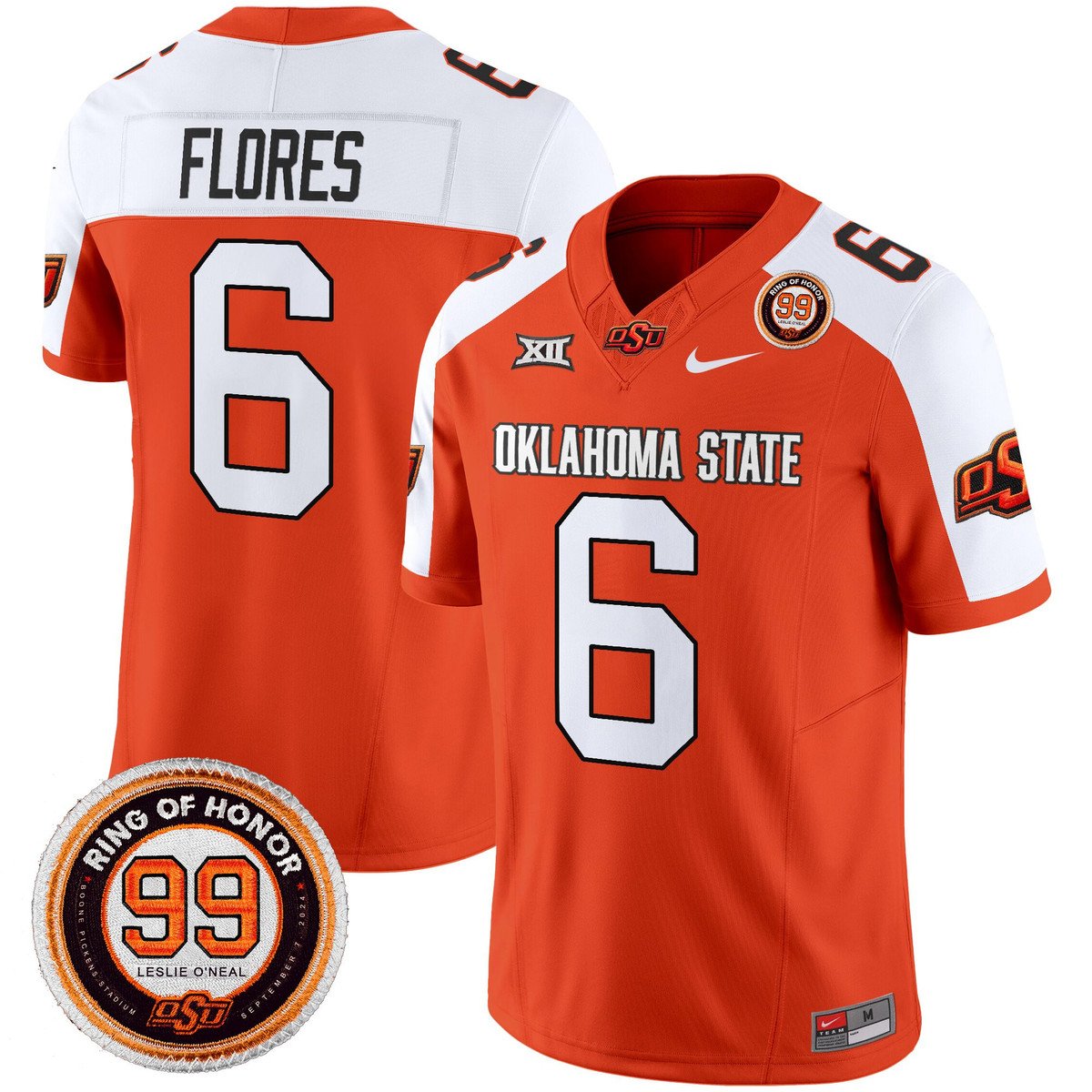 Zane Flores Jersey #6 Oklahoma State Cowboys 2025 Leslie O'neal Patch Orange Alter