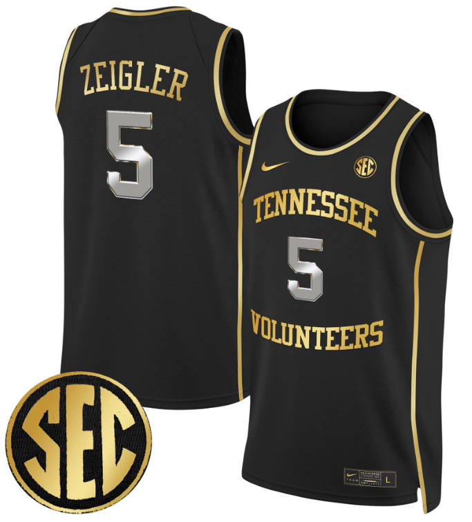 Zakai Zeigler Jersey #5 Tennessee Vols 2024 Swingman Basketball Black Gold