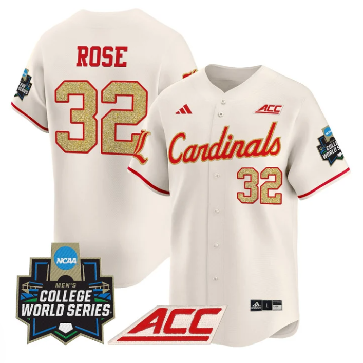 Zion Rose Jersey #32 Louisville Cardinals 2025 World Series Stitched Cream