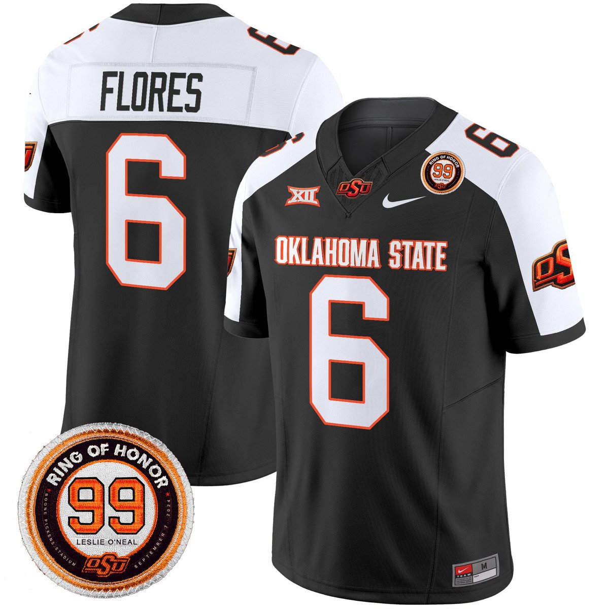 Zane Flores Jersey #6 Oklahoma State Cowboys 2025 Leslie O'neal Patch Black Alter