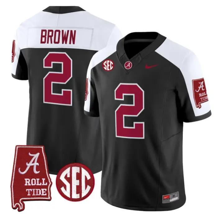 Zabien Brown Jersey #2 Alabama Crimson 2026 SEC Patch Stitched
