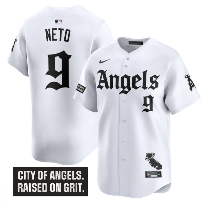 Zach Neto Jersey #9 Los Angeles Angels Gothic Halo Edition Stitched White
