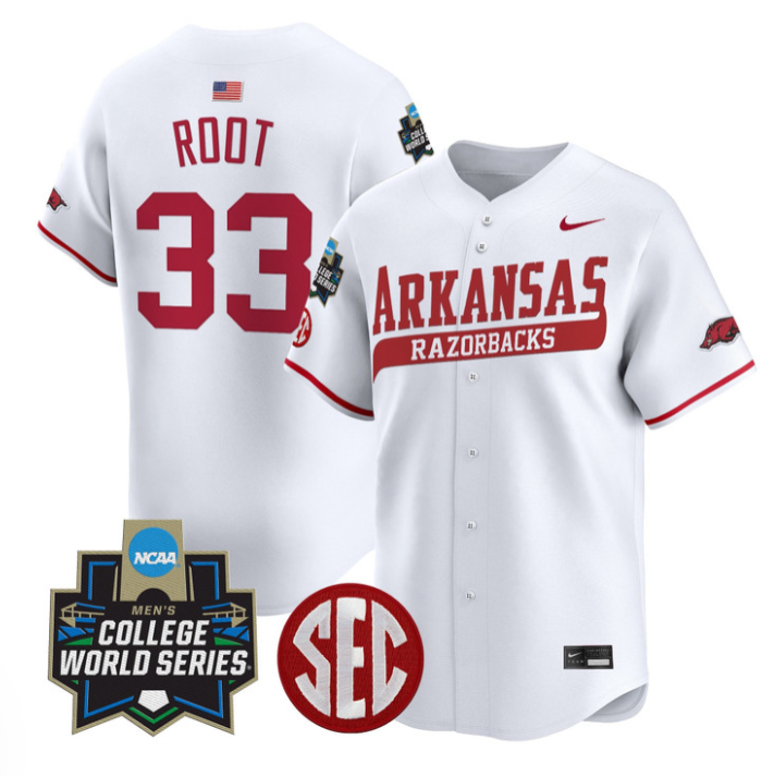Zach Root Jersey #33 Arkansas Razorbacks 2025 World Series Stitched White